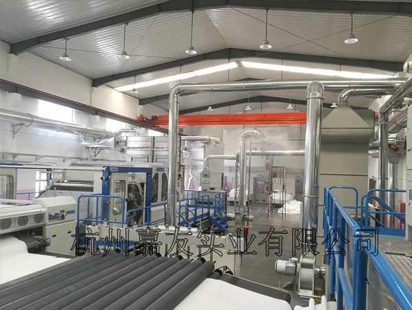 順龍紡織無紡布車間安裝“霧王”高壓微霧加濕器！