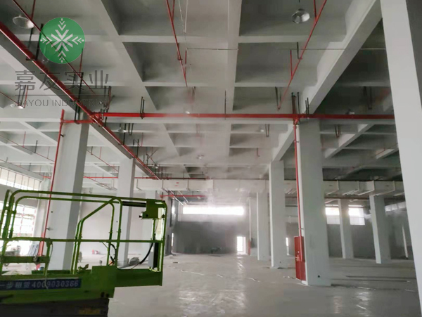 嘉興市豪能科技包裝車(chē)間高壓微霧加濕器安裝案例